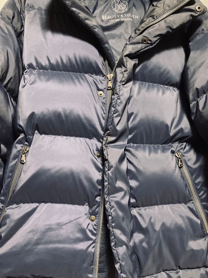 BEAUTY & YOUTH フード付きダウンジャケット ネイビー