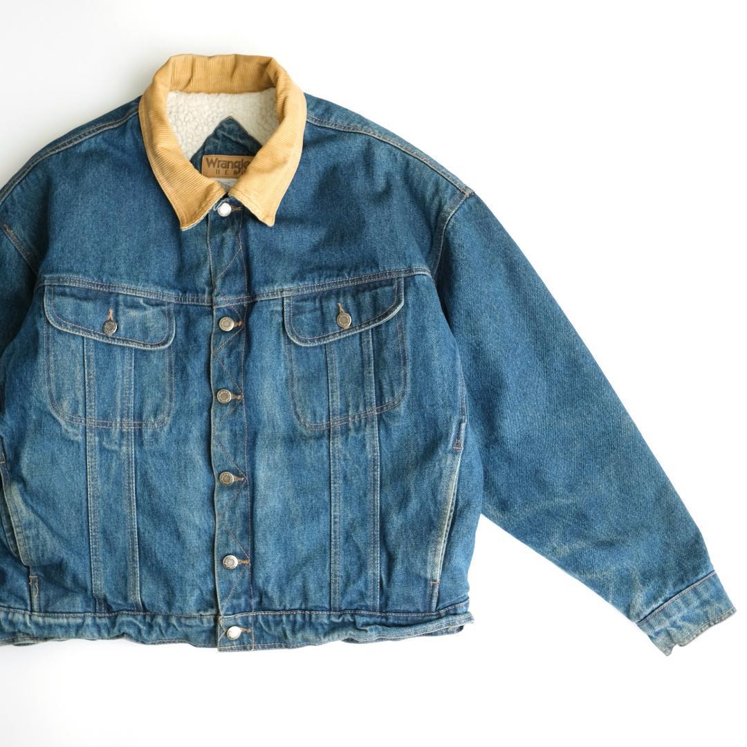 Wrangler　90s 襟コーデュロイ 裏ボアデニムジャケット 青 XL.