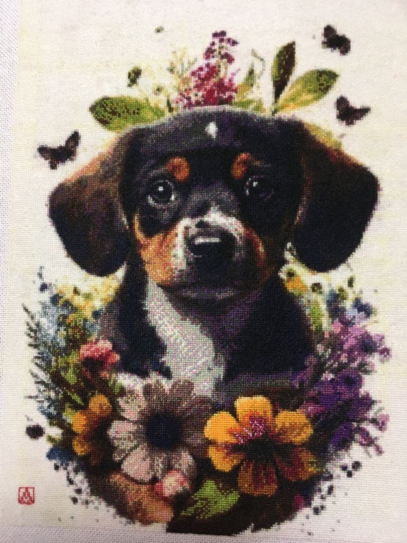 Z　ダックスパピーHAED25Cクロスステッチ刺繍完成品二点