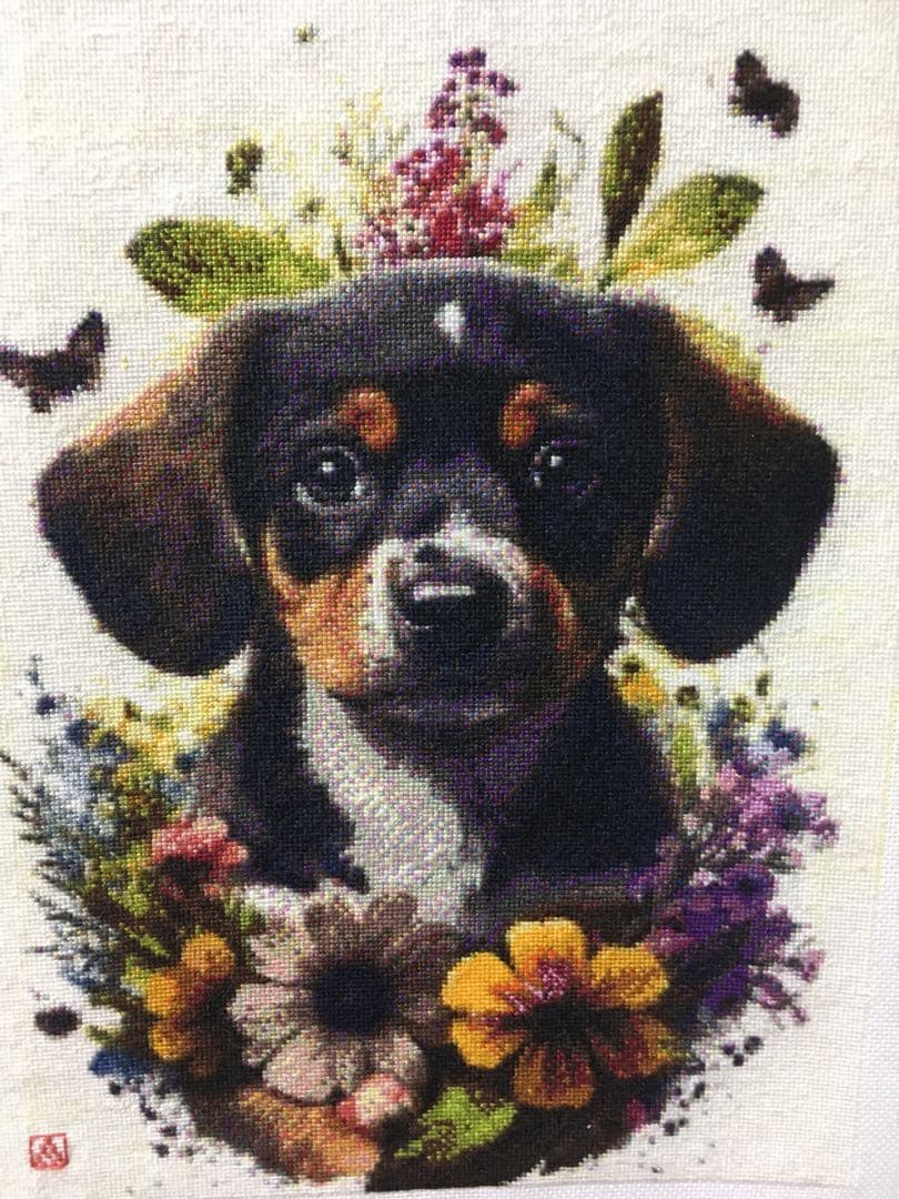 Z　ダックスパピーHAED25Cクロスステッチ刺繍完成品二点