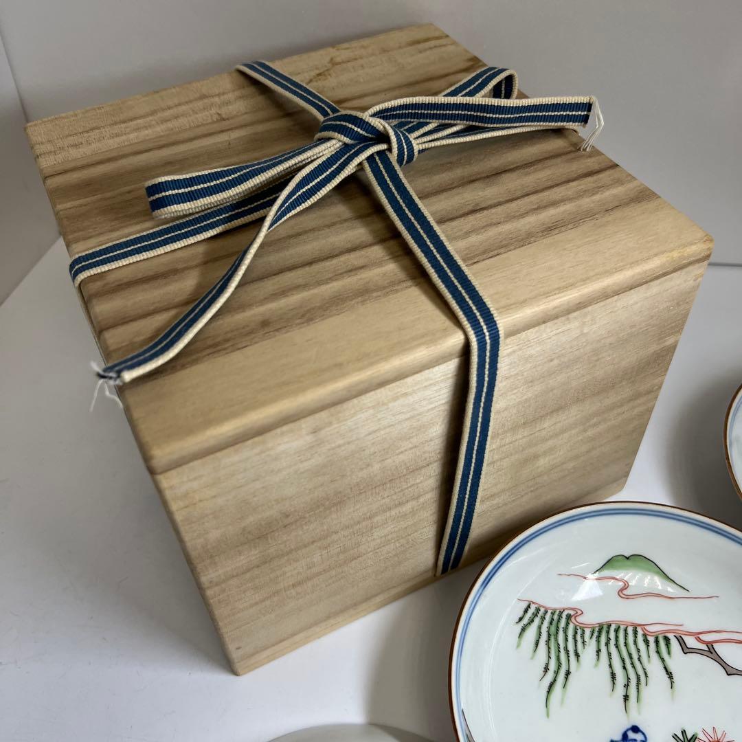 中国美術　赤絵中皿5枚　木箱付　直径約15㎝　東Y7-1022⑤