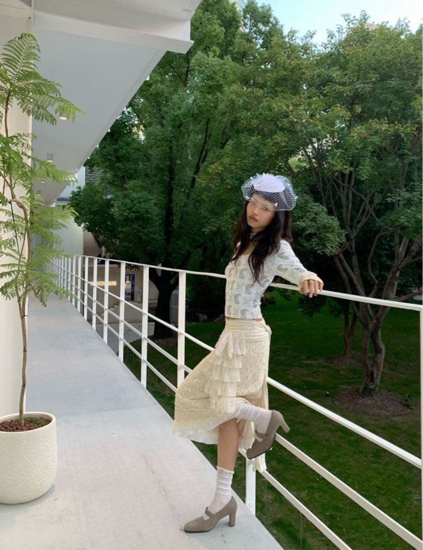 chipschips猫プリント ホワイト 長袖トップス