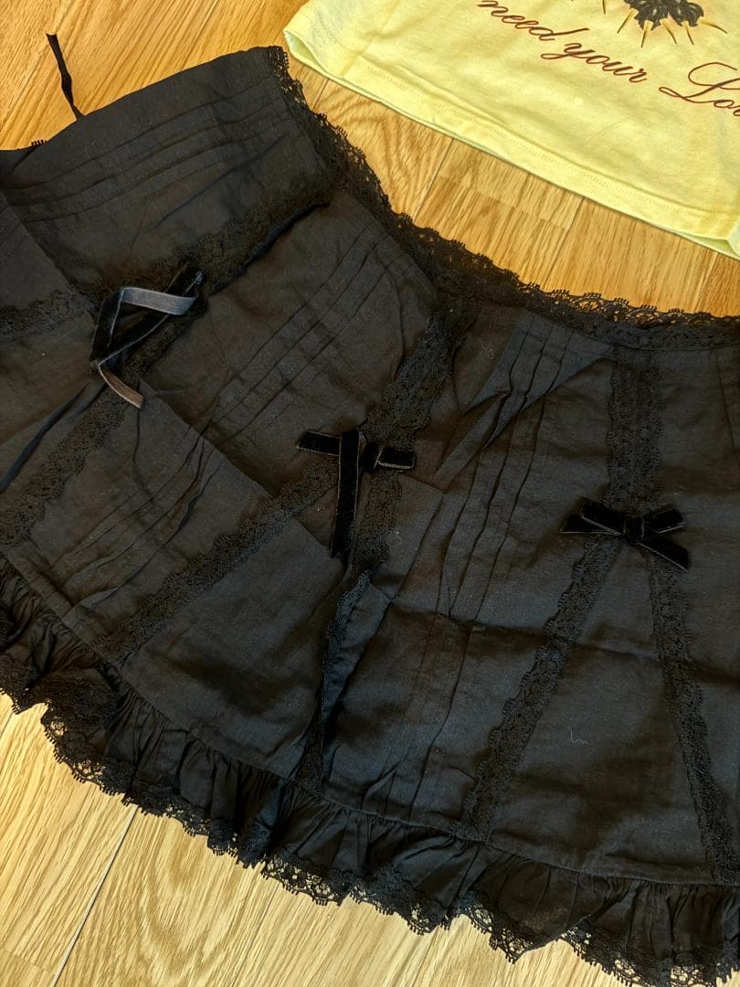 NoDress ブラック スカート リボン レース サイズL