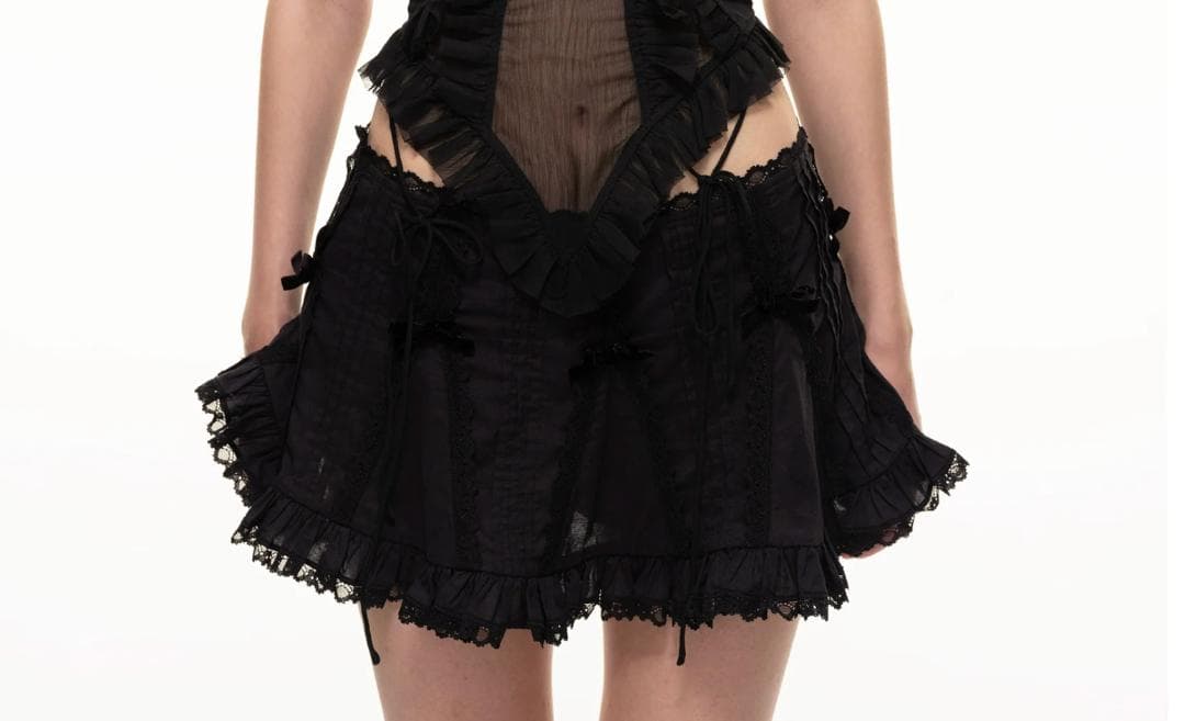 NoDress ブラック スカート リボン レース サイズL