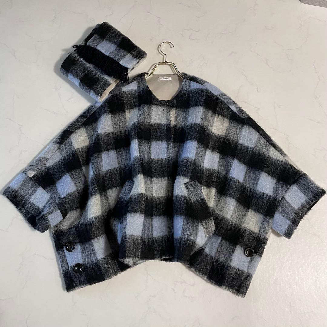 jines ジネス　チェック柄ポンチョコート