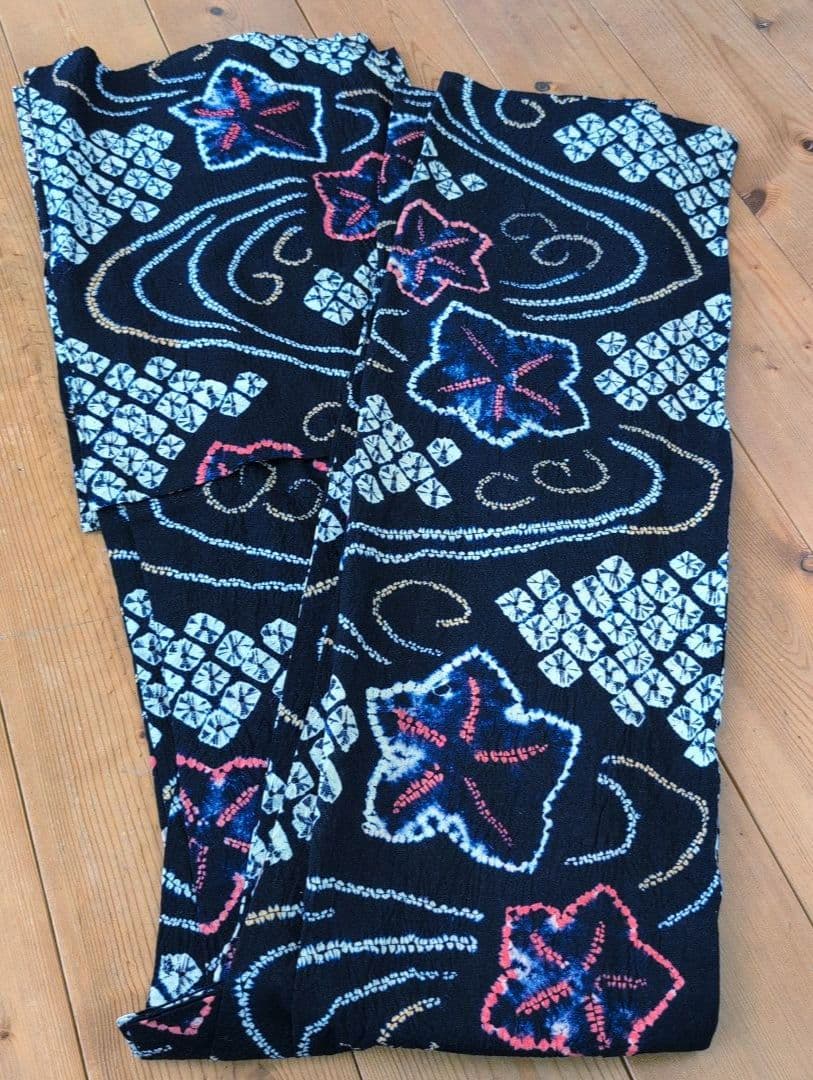 【濃紺】絞り浴衣/献上柄正絹半幅帯　セット