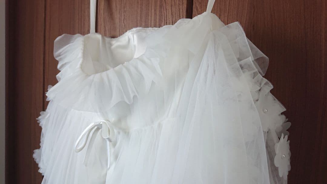 フラワー袖ウェディングドレス エンパイア（マタニティ対応）