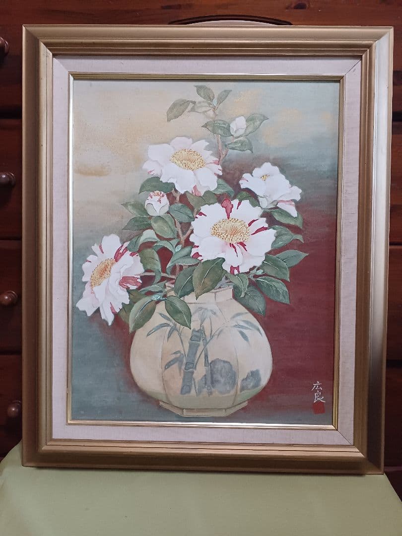 ◆ 広良　「李朝壺と沖の石」　日本画　P10号　◆