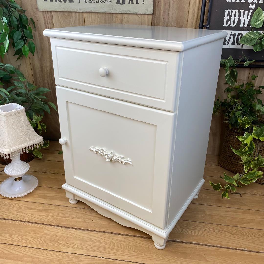 訳あり品【131】フレンチカントリー調ホワイトサイドキャビネット飾り棚収納家具