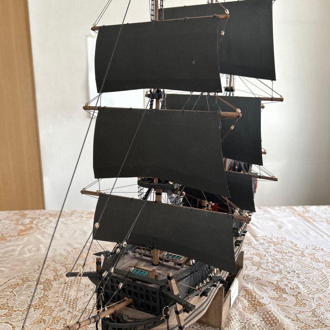 木製帆船模型 船台付き (帆船part2-U) (全てハンドメイド)