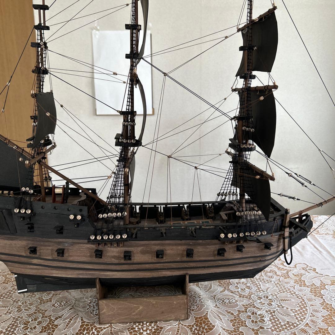 木製帆船模型 船台付き (帆船part2-U) (全てハンドメイド)
