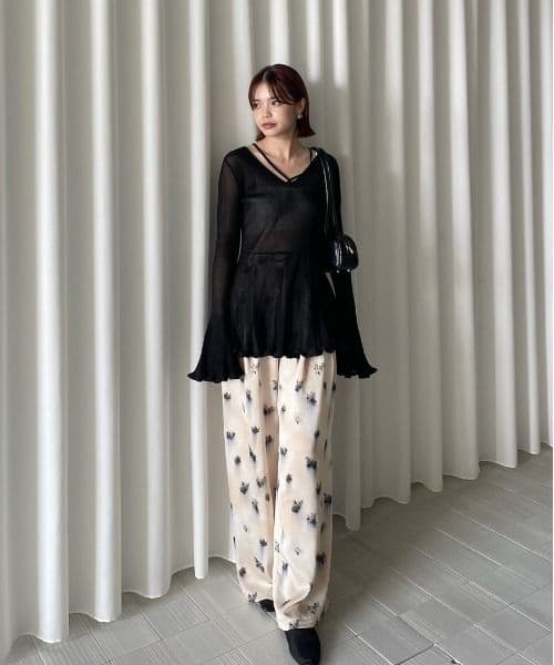 パンツ AmeriVINTAGE CLARA SATIN TUCK PANTS