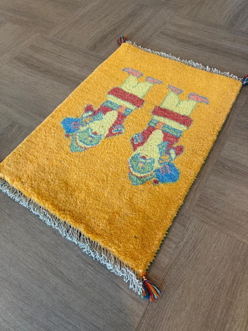 ギャッベ 81x57cm ペルシャ絨毯 手織り ギャベ 玄関マットラグ 絨毯