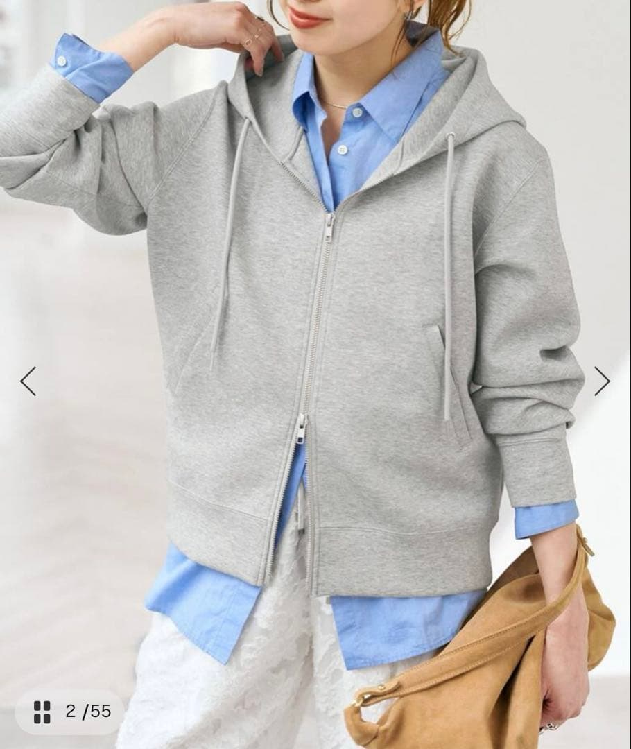 Spick and Span ストレッチジップフードパーカー　グレー