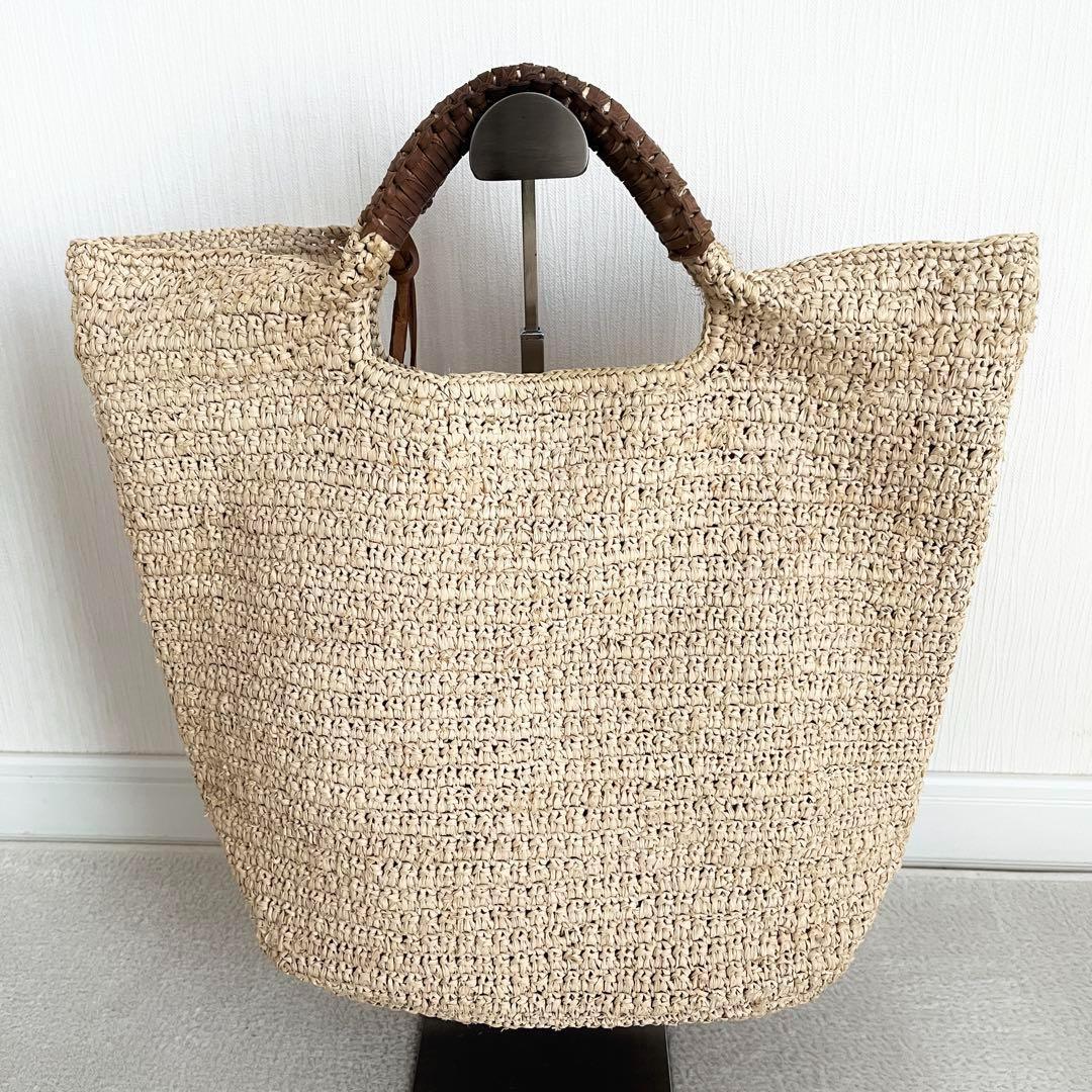 美品✨ヘレンカミンスキー ラフィア カゴバッグ ポンポン付き