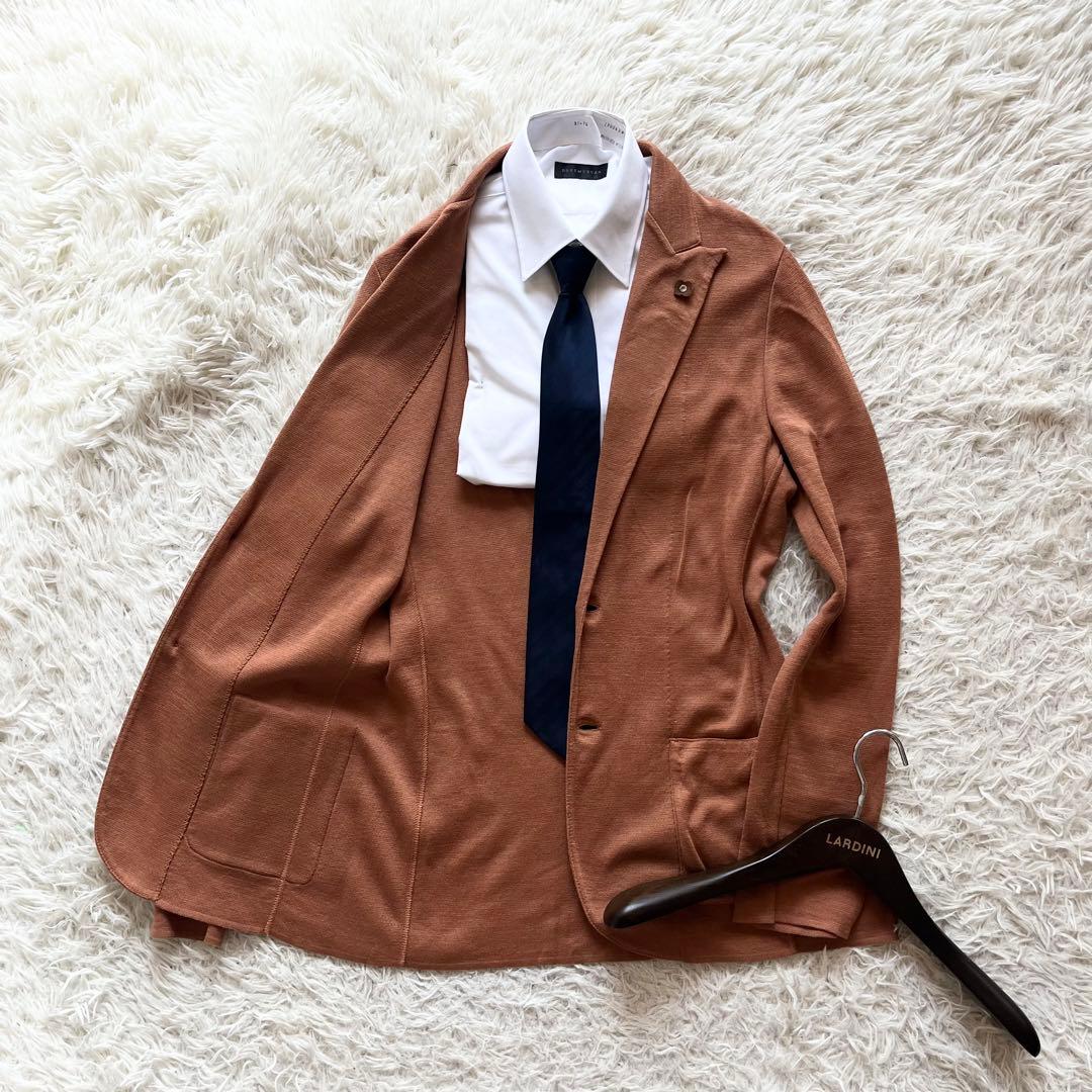 <美品>LARDINI オレンジ コットン ニットジャケット サイズＭ