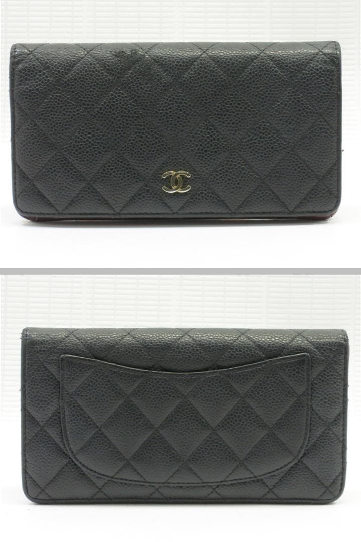 シャネル　キャビアスキン　長財布　　黒　（ファスナープルなし）　18710603