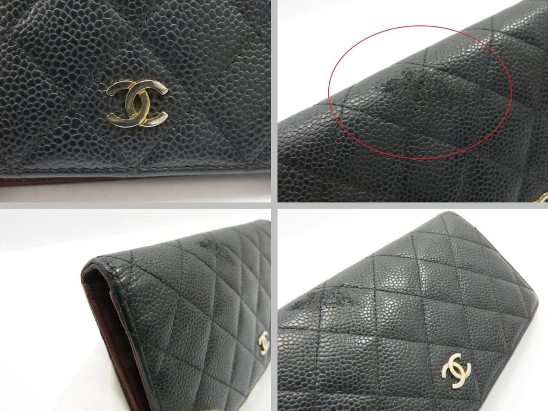 シャネル　キャビアスキン　長財布　　黒　（ファスナープルなし）　18710603