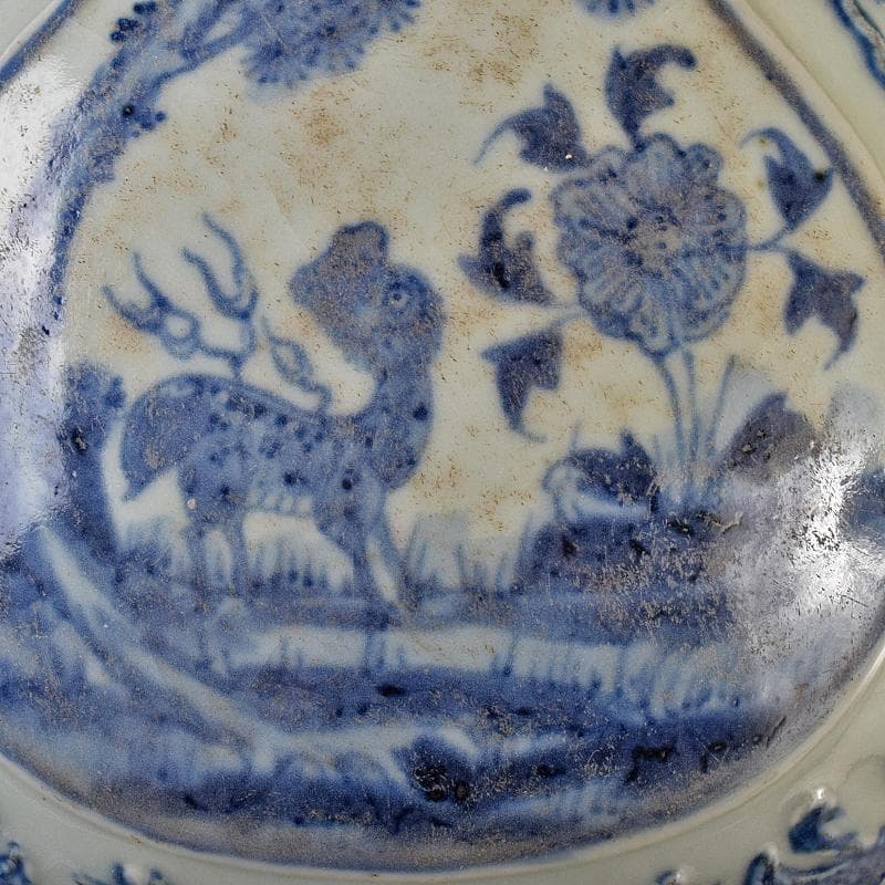 中国　青花　山水神獣文　馬頭琵琶　置物　M　R7978B