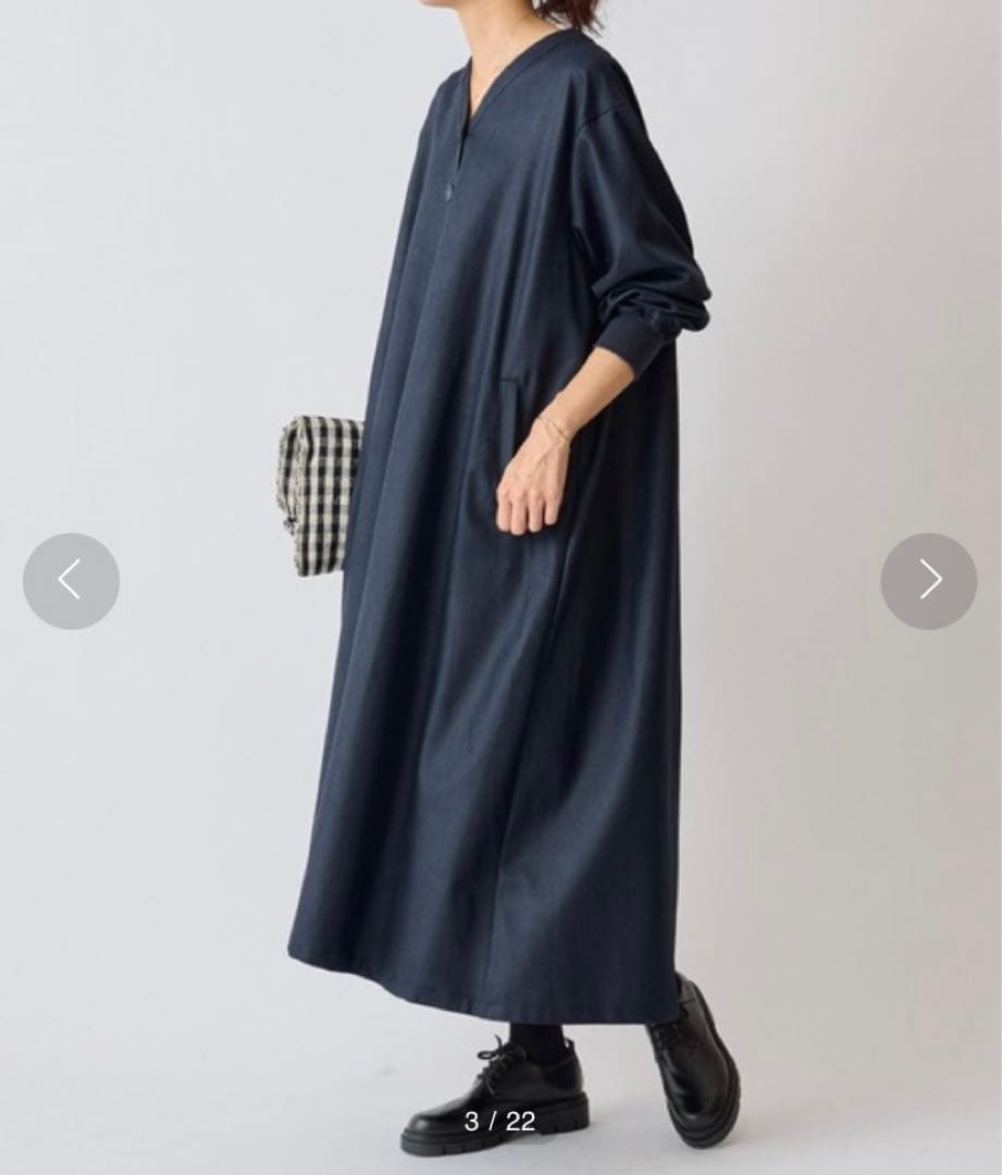 BEARDSLEYチンツワンピース ロングワンピース ゆったり ネイビー