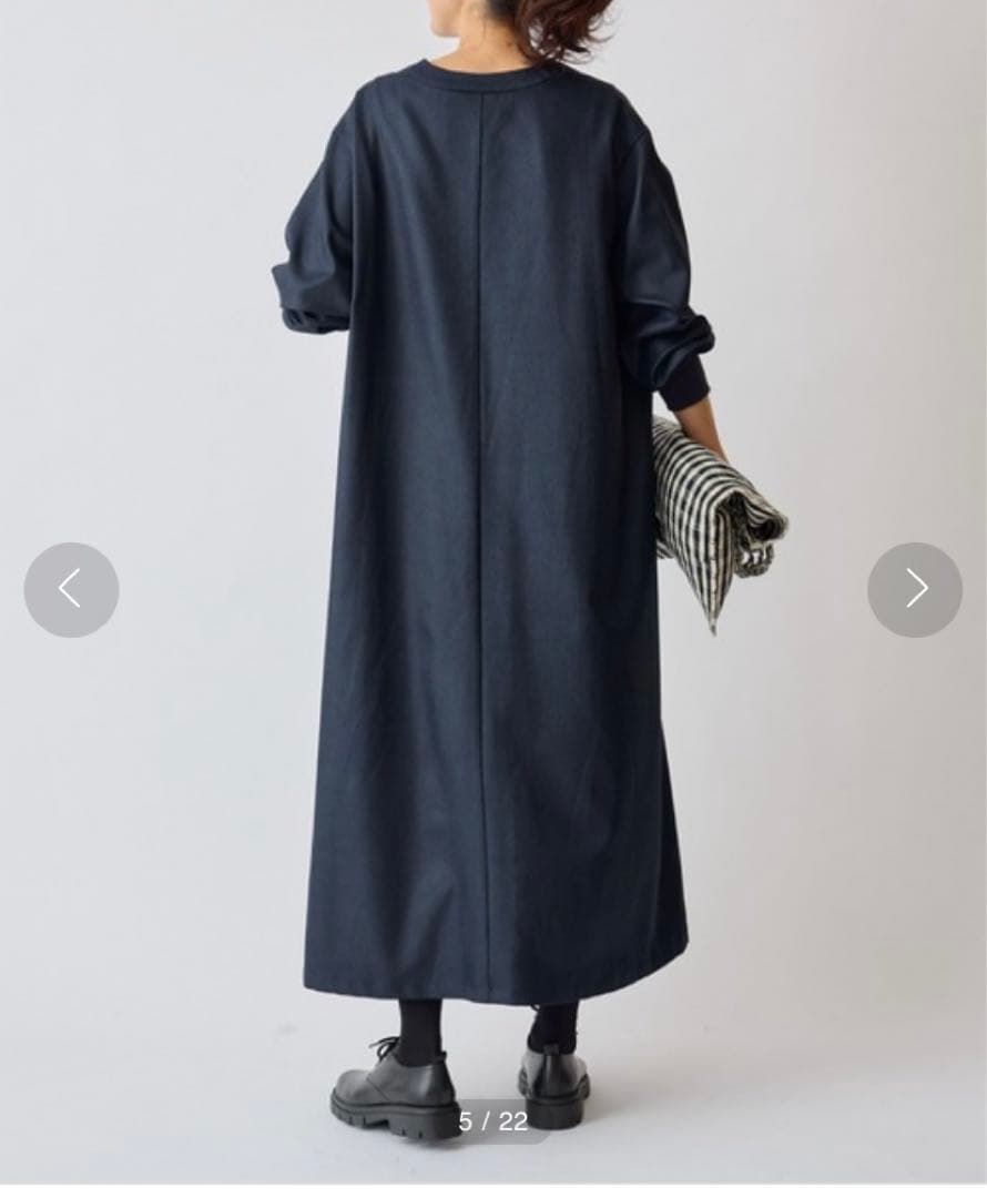 BEARDSLEYチンツワンピース ロングワンピース ゆったり ネイビー