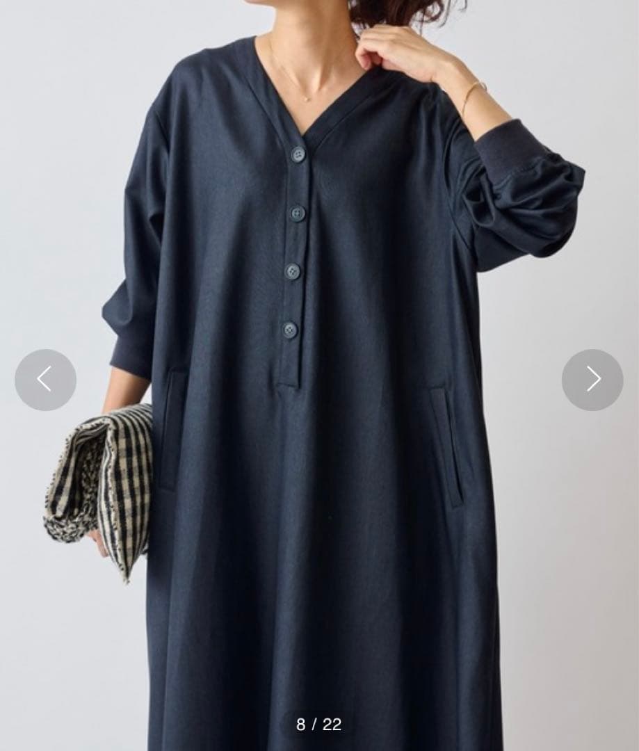 BEARDSLEYチンツワンピース ロングワンピース ゆったり ネイビー