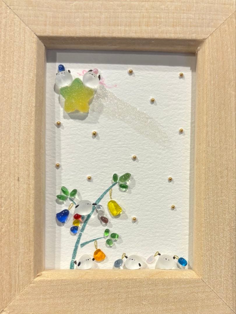 シマエナガ　シャボン玉の旅　。シーグラスアート