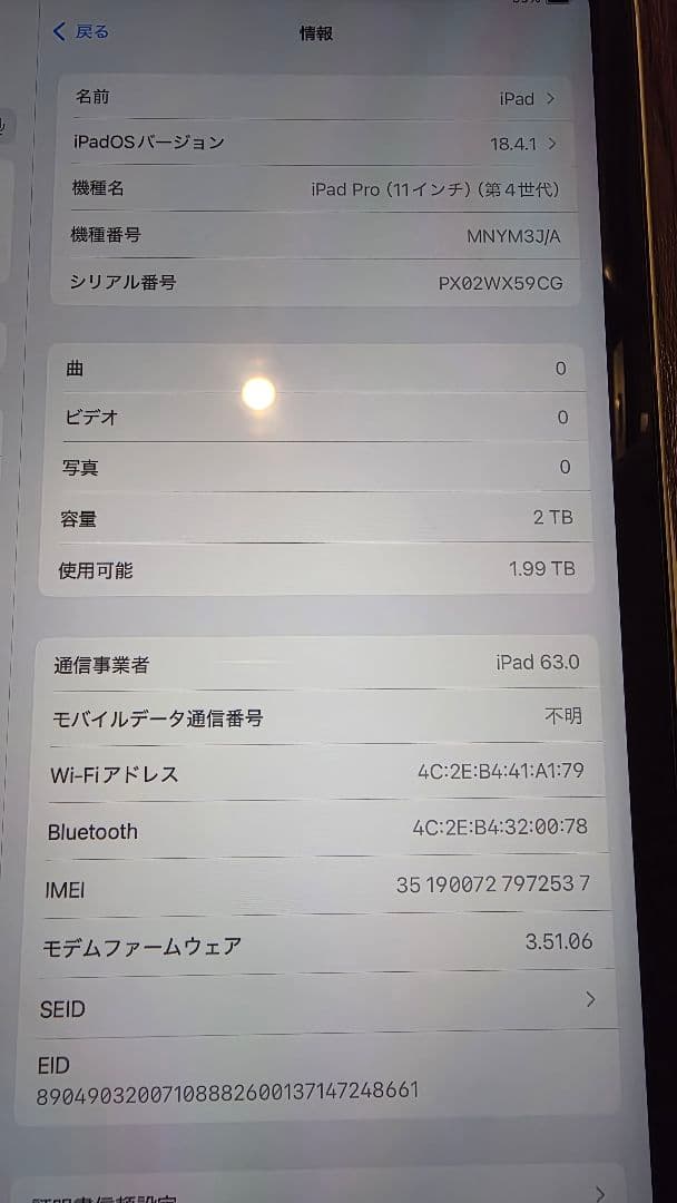 11インチ iPad Pro 2TB Wi-Fi+セルラー simフリー