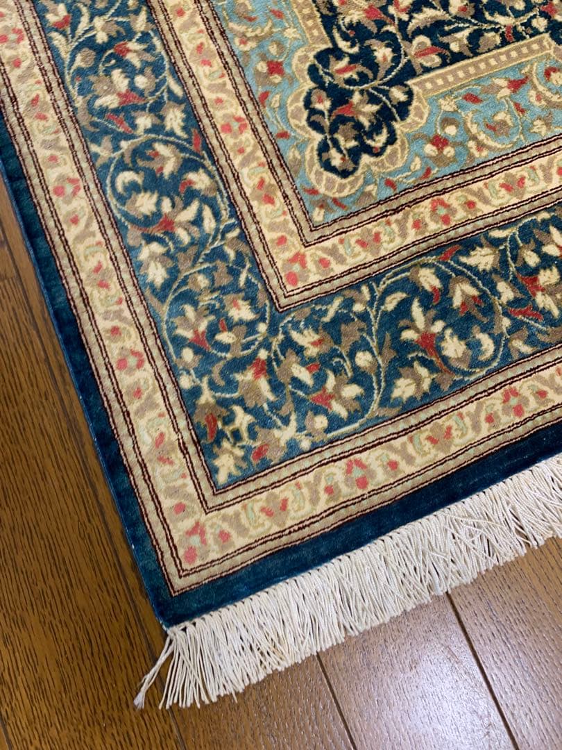 ヴィンテージ　ペルシャ絨毯　クム産　オールド手織り絨毯　シルク