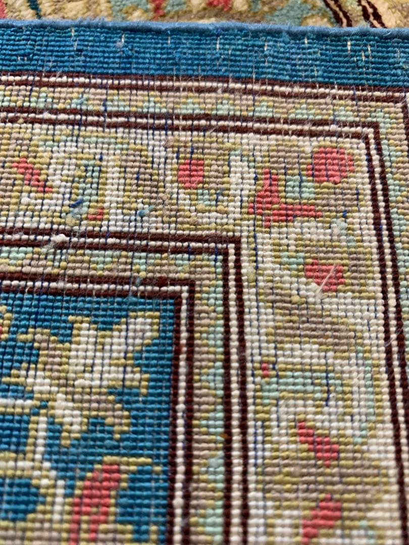 ヴィンテージ　ペルシャ絨毯　クム産　オールド手織り絨毯　シルク