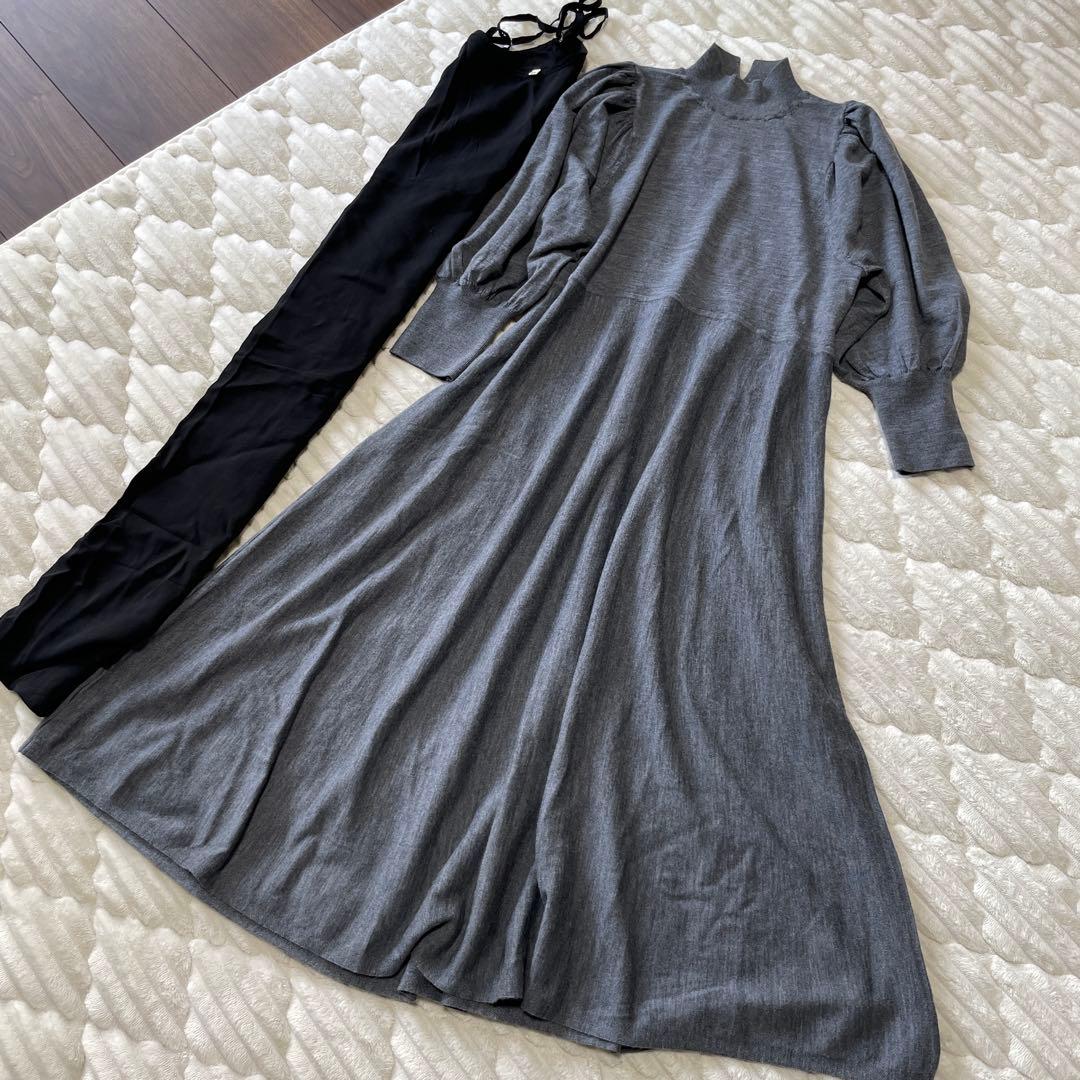 ANAYI ファインメリノフレアニット ワンピース ウール グレー 36 S