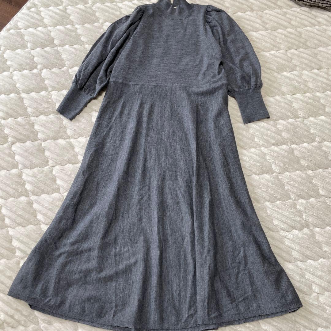 ANAYI ファインメリノフレアニット ワンピース ウール グレー 36 S