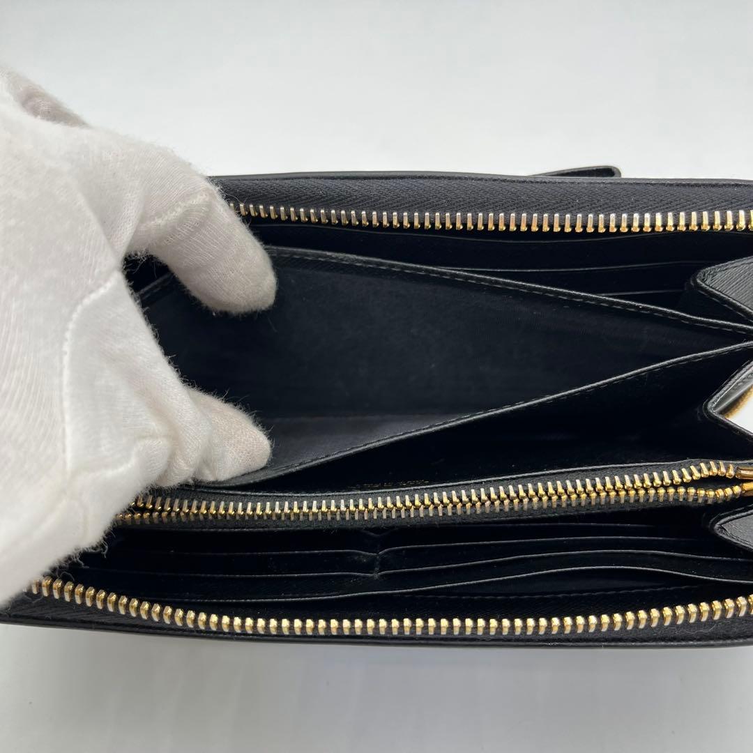 PRADA 長財布 ラウンドファスナー ロゴ金具 リボン サフィアーノレザー 黒