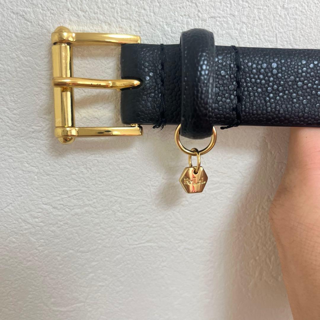 Lauren Ralph Lauren レザー ベルト　ロゴチャーム　xs 黒