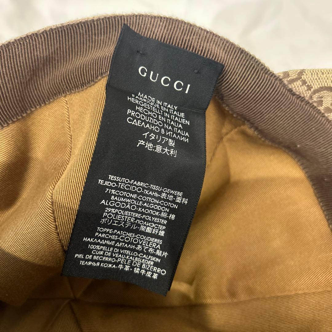 GUCCI ベースボールキャップ　GG柄レザーロゴワッペン　sizeL