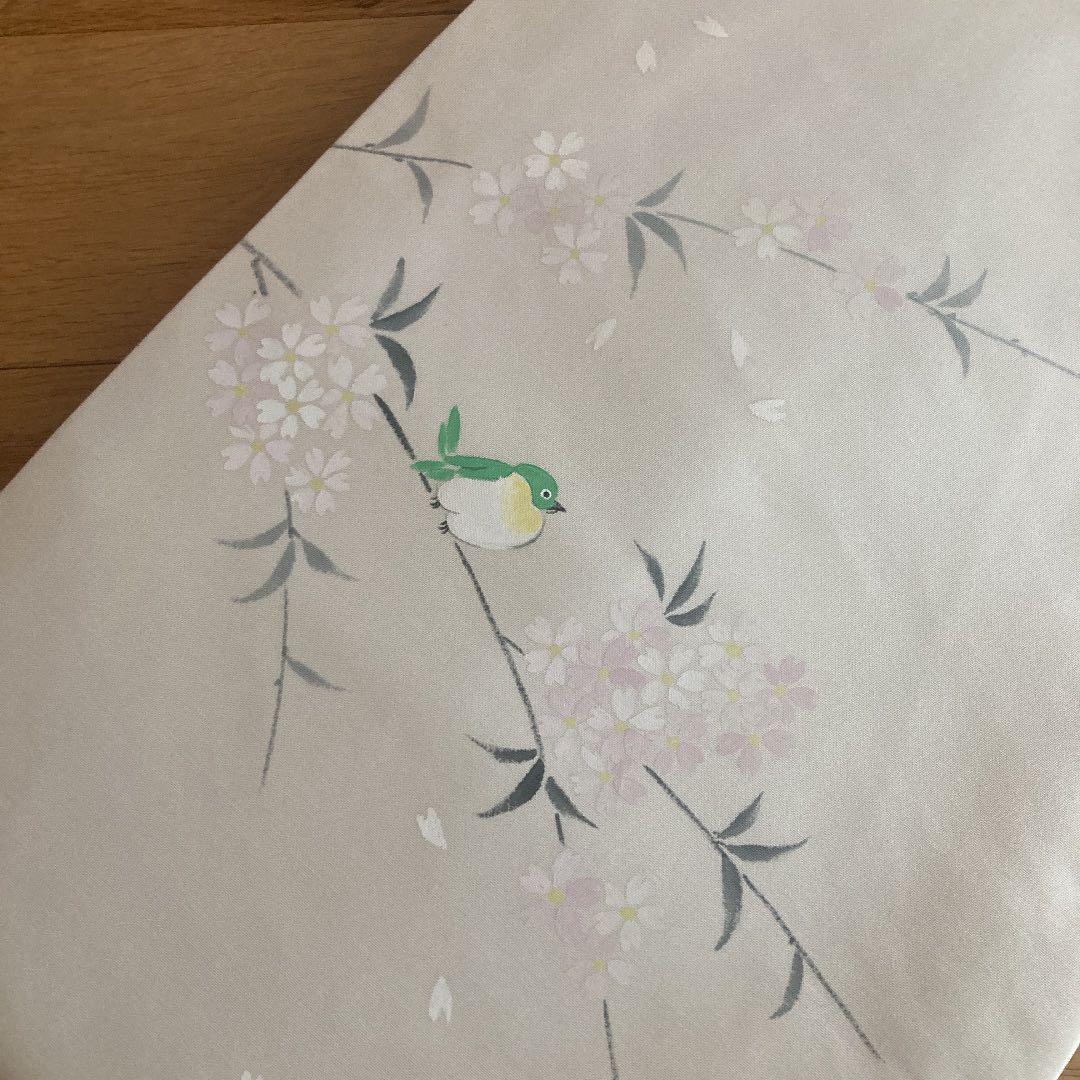 新品未使用　正絹　名古屋帯　桜　メジロ　ウグイス　枝花