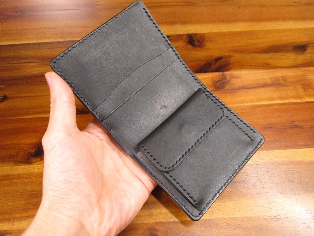 コンパクト財布 イタリアンレザー 黒 二つ折り 日本製 ミニ財布 ミニマル