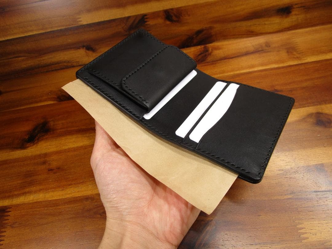 コンパクト財布 イタリアンレザー 黒 二つ折り 日本製 ミニ財布 ミニマル