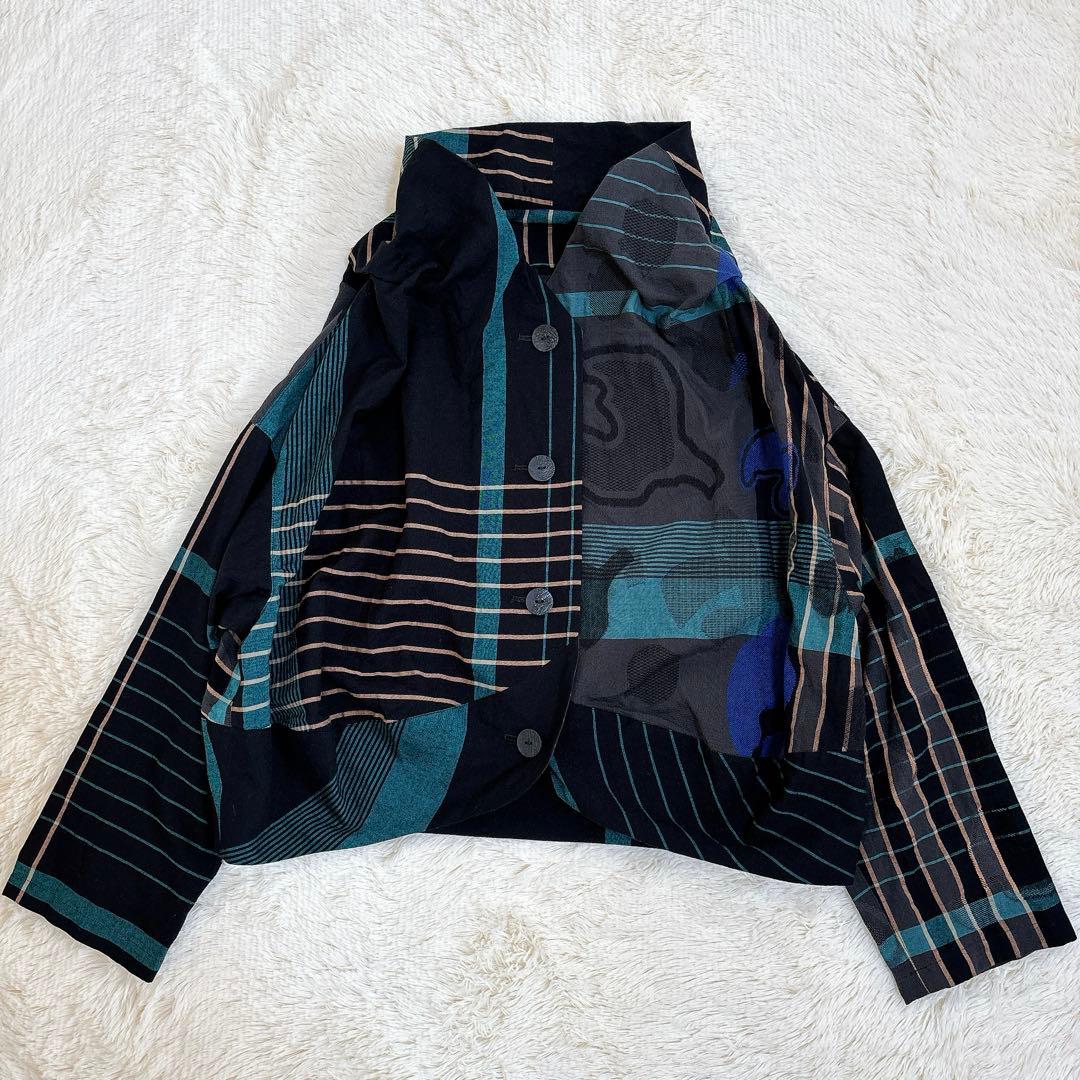 近年モデル☆慈雨 チェックジャケット ブルゾン 羽織り ブルー系 センソユニコ