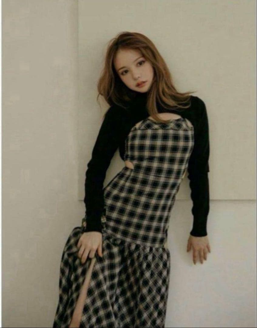 ANDMARY アンナチェックドレス ブラック