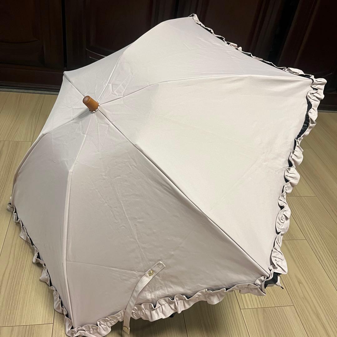 untule 日傘 3段折りたたみ フリル付き 完全遮光 ピンク