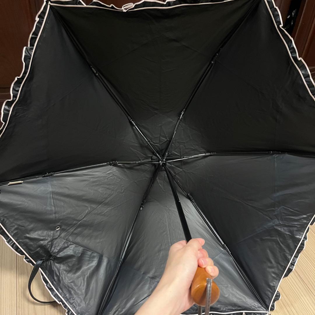 untule 日傘 3段折りたたみ フリル付き 完全遮光 ピンク