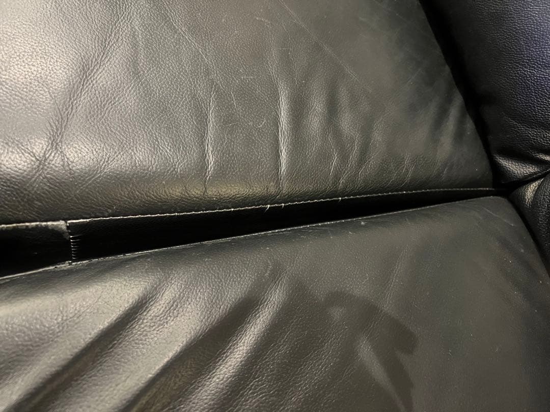 交渉可:ニトリ　本革カウチソファー黒　3人掛け左コーナー　ロゾ4クッション2個