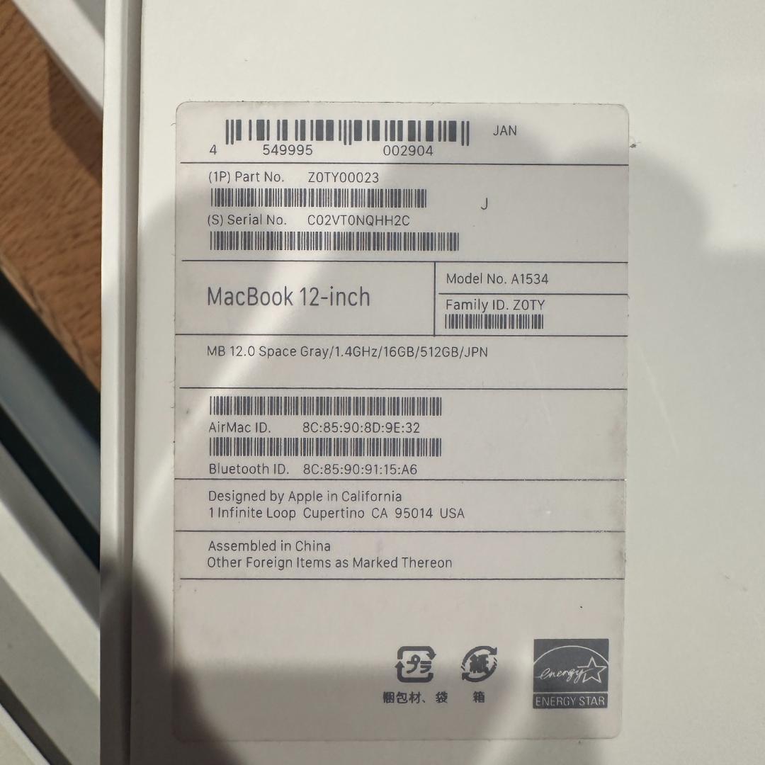 ジャンク MacBook 2017 12インチ メモリ16GB Incase付き