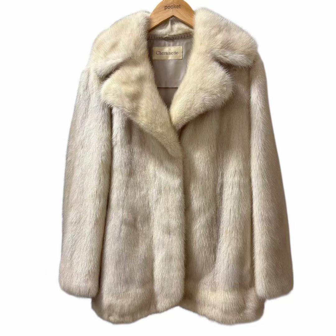 美品　バイオレットミンク　デザイン　高級毛皮　ミンクコート　柔らか　クリーム系