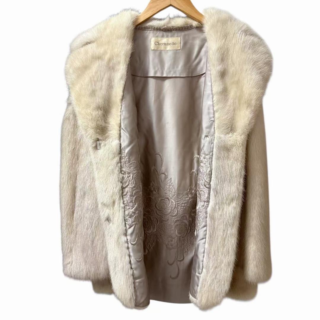 美品　バイオレットミンク　デザイン　高級毛皮　ミンクコート　柔らか　クリーム系