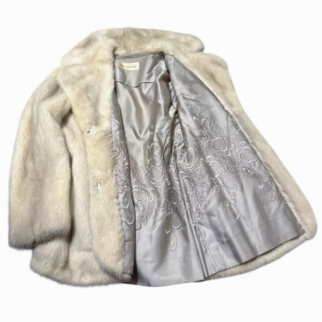 美品　バイオレットミンク　デザイン　高級毛皮　ミンクコート　柔らか　クリーム系