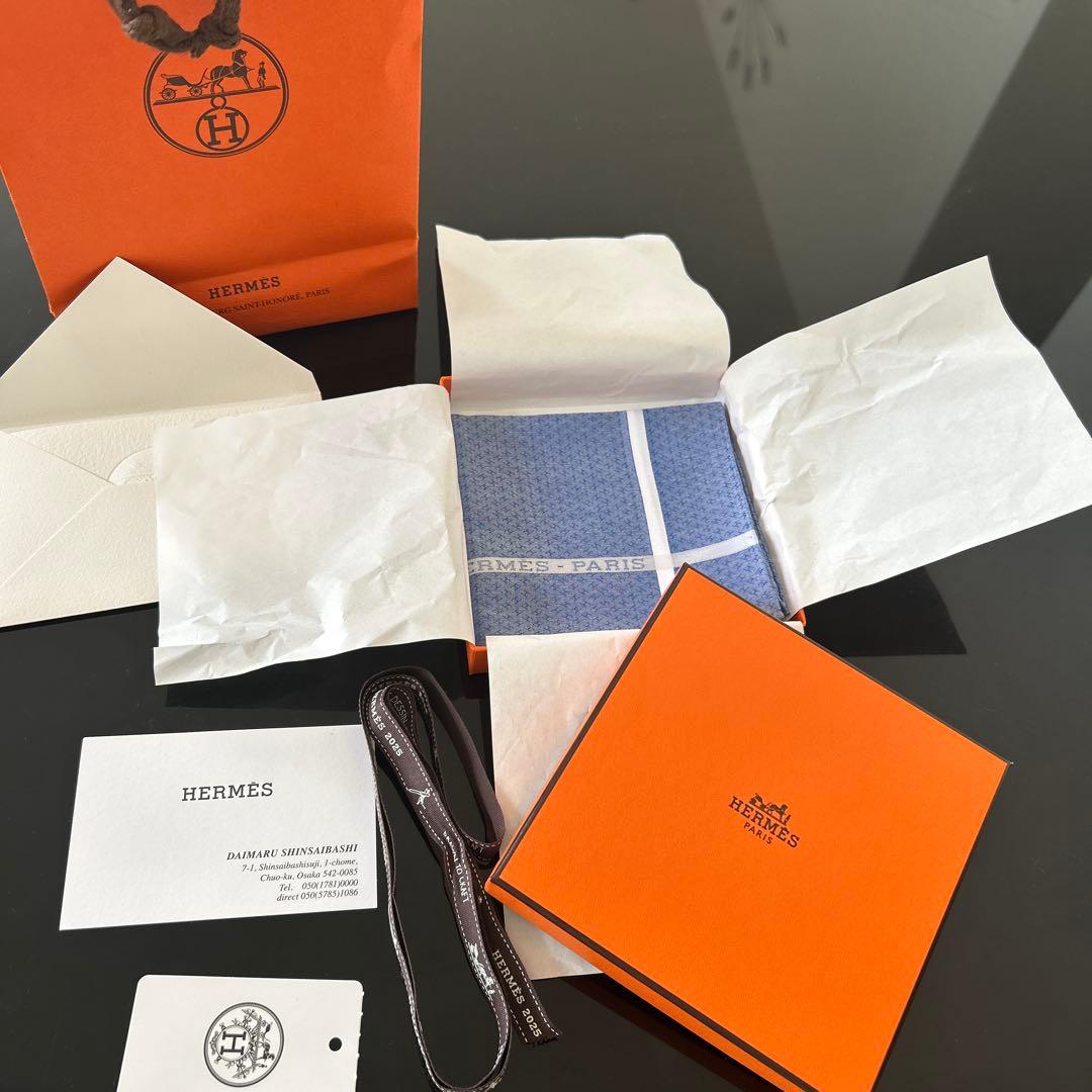 HERMES ブルーハンカチ HERMS-PARIS 新品