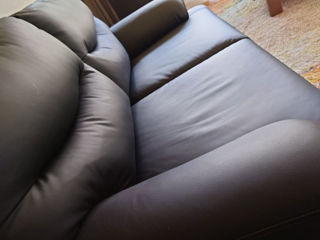 ニトリ　2人用合成皮革ソファ　(Nシールドキャッツ3 BK)　こばやん