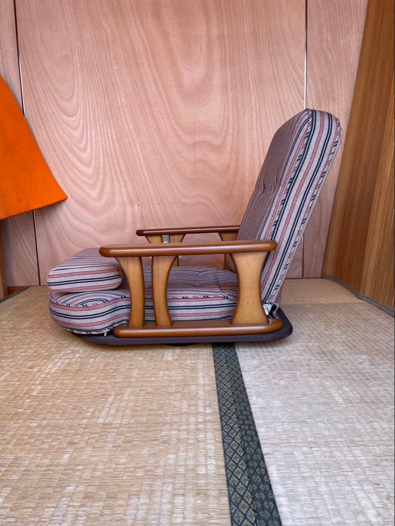 美品　中居木工　ストライプデザイン　木製座椅子